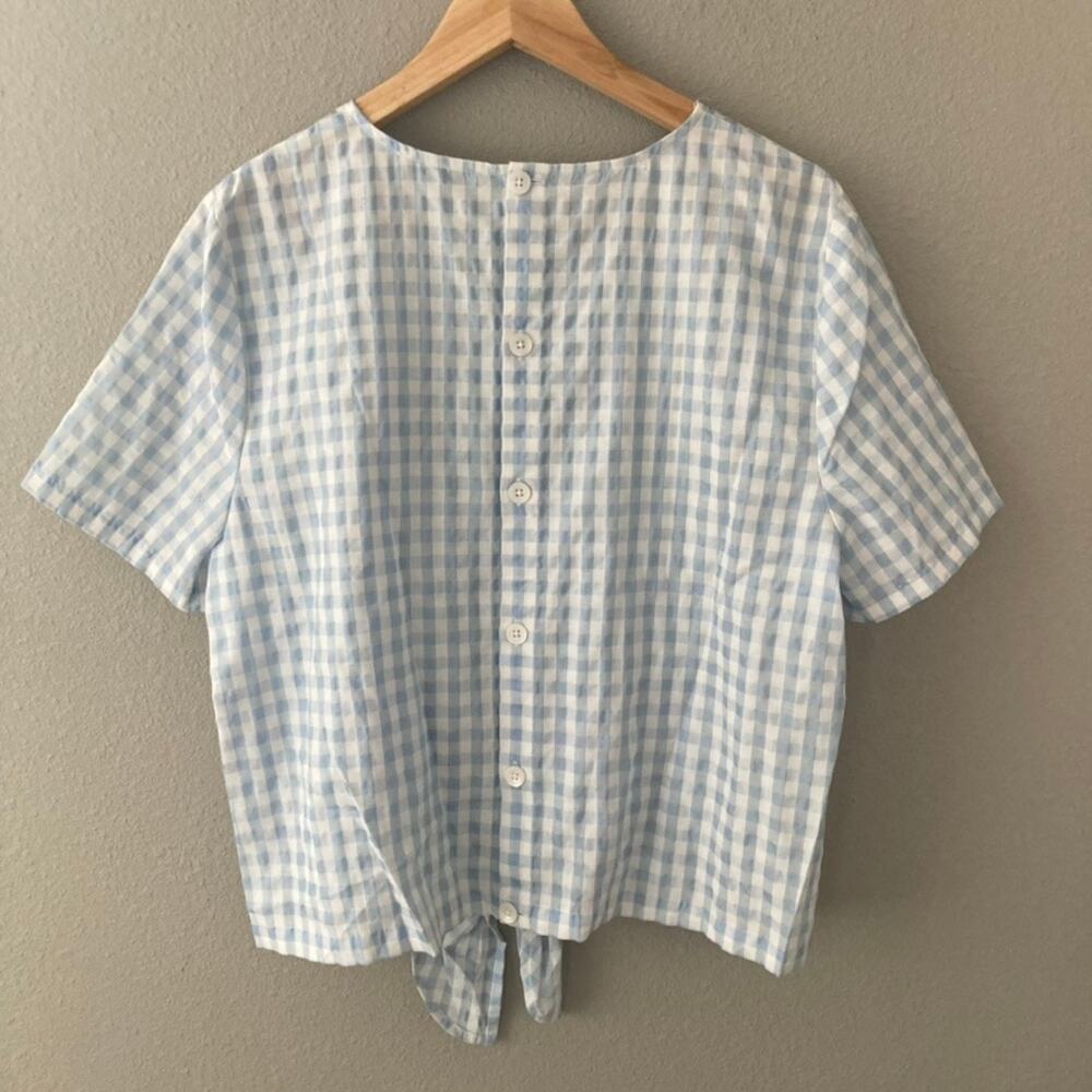 Madewell Button Back Tie Tee in Gingham - Glacier Blue - XL - Picture 4 of 6